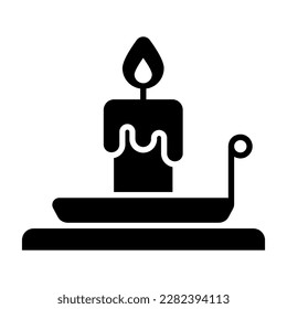 Vector of Burning candle on plate in modern style, creatively designed icon