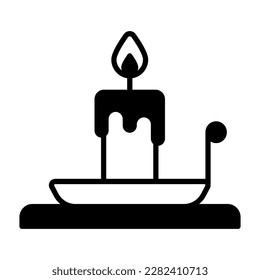 Vector of Burning candle on plate in modern style, creatively designed icon