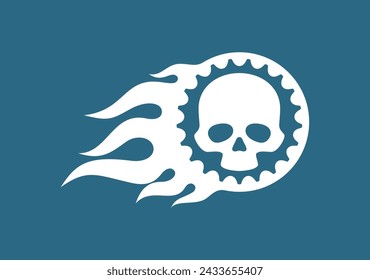 Vector burning chainring with skull. Isolated on blue background