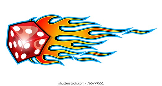 Vector burning dice with classic tribal flames isolated on white background.