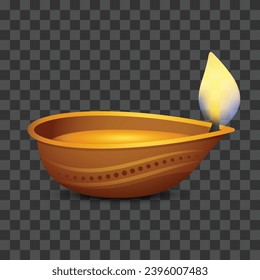 Vector burning diya on happy diwali holiday on white background for light festival of india. holiday decoration element.