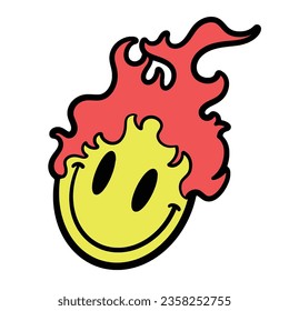 Vector Burning Emoticon Streetwear Cartoon Illustration