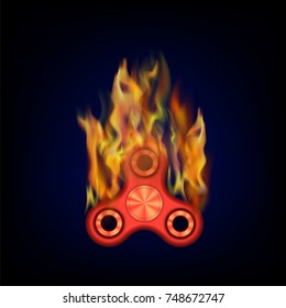 Vector Burning Fidget Finger Spinner Icon Isolated on Dark Background. Modern Stress Relieving Toy