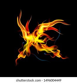 vector burning fire, fire burning in a triangle on a dark background, latter "X" fire