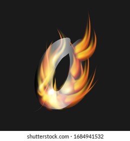 vector burning fire, fire burning in a triangle on a dark background, latter "O" fire