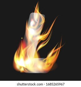 vector burning fire, fire burning in a triangle on a dark background, latter "L" fire