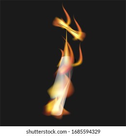 vector burning fire, fire burning in a triangle on a dark background, latter "i" fire
