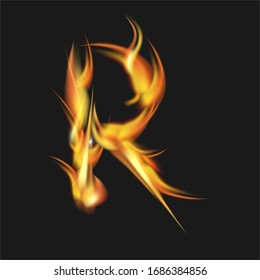 vector burning fire, fire burning in a triangle on a dark background, latter "R" fire