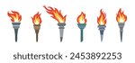 Vector burning flame torches set icons isolated on white background. Sport flat style games victory symbols collections. Winner abstract sign.