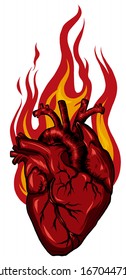 vector Burning Heart. Illustration for design tattoo