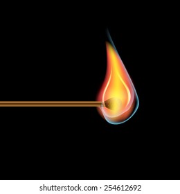 Vector burning match on black background