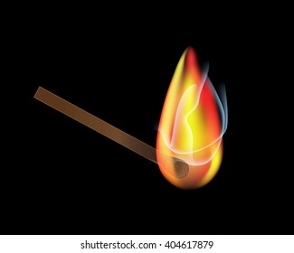 Vector burning match sticks on black background. Vector illustration