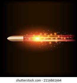 Vector quemando una bala de metal con llama de fuego aislada en fondo oscuro.