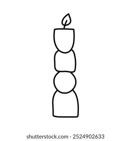 Vector burning outline shell candle. Hand drawn doodle aesthetics line dopamine style candlestick decor isolated on white background. Holiday, Valentines Day, Birthday, Christmas, church symbol