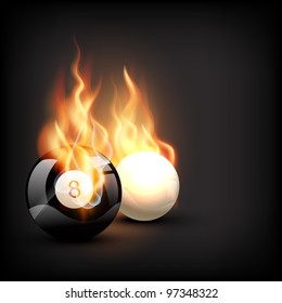 vector burning pool ball in dark background
