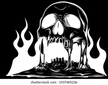 Vector burning skull with classic tribal flames silhouette in black background