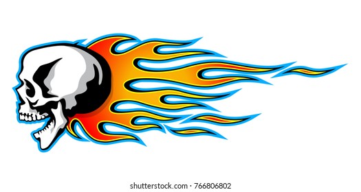 Vector burning skull with classic tribal flames isolated on white background.