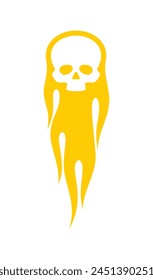 Vector burning skull. Yellow flames. Isolated on white background.