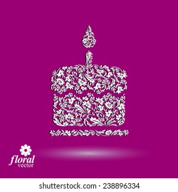 Vector burning wax candle, flower-patterned illustration of a twinkle flame. spiritual stylized icon. Celebration theme.