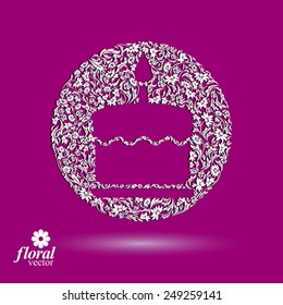 Vector burning wax candle, flower-patterned illustration of a twinkle flame, spiritual stylized icon. Celebration theme.