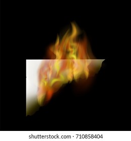 Vector Burning White Paper with Fire Flame Isolated on Black Background
