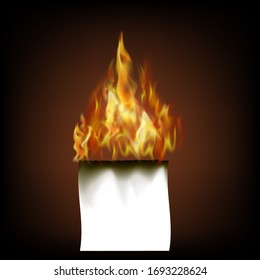 Vector Burning White Paper Isolated on Black Background.