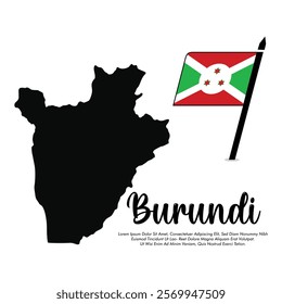 Vector Burundi flag with map banner Burundi flag Vector illustration design or Burundi independence day banner design