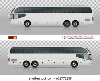 Vector bus on transparent background. All elements in groups on separate layers. All layers and groups well organized for easy editing and recolor. View from right and left side