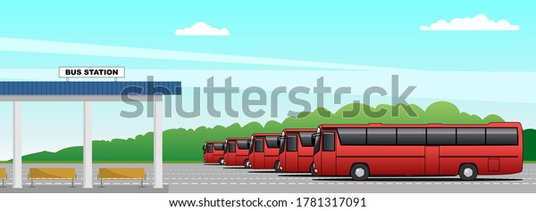 Vector bus station,\
intercity buses. Modern flat vector illustration for banner,\
poster, flyer or landing\
page