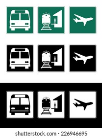 Vector Bus, Train and Plane Wayfinding Signage