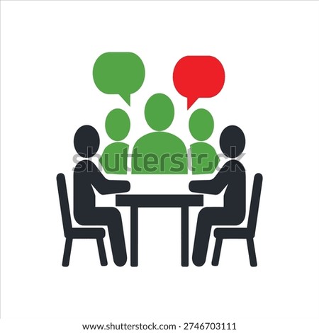 Vector of buseness persons or partners meeting on the table and speech bubbles. Symbol of advisory.