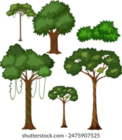 vector bushy forest trees illustration set pack