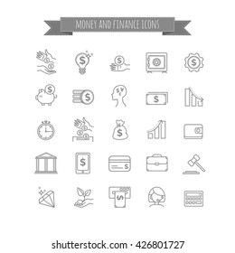 vector busines, money and finance thin line icon set for your design