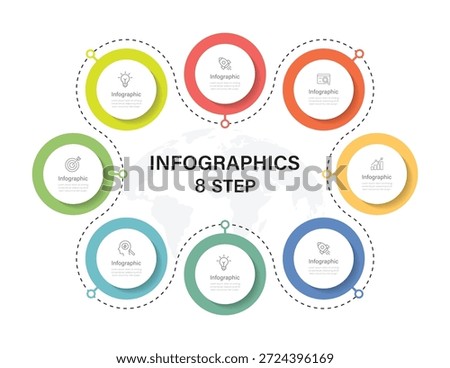 Vector business 8 step process chart infographics with step circles. Can be used for presentation slide. Modern vector info graphic layout design.