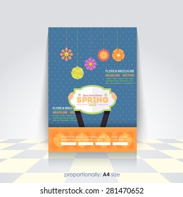 Vector Business A4 Spring Season Flyer, Flat Background, Announcement, Sale Poster Design