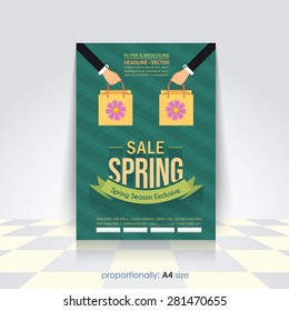 Vector Business A4 Spring Season Flyer, Flat Background, Announcement, Sale Poster Design
