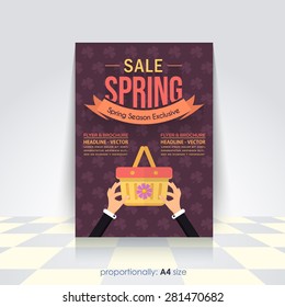 Vector Business A4 Spring Season Flyer, Flat Background, Announcement, Sale Poster Design