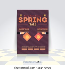 Vector Business A4 Spring Season Flyer, Flat Background, Announcement, Sale Poster Design