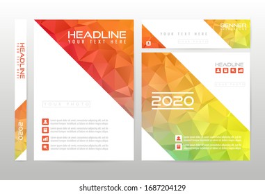 Vector business abstract set template. Flyer colorful poster cover design brochure layout in A4 with red polygon.