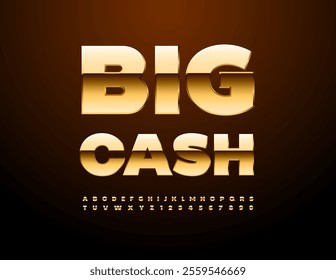 Vector business advertisement Big Cash with shiny Gold Font. Premium style Alphabet Letters and Numbers