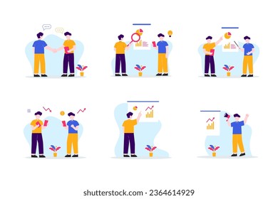 vector business analytics data business deal or partnership organization statistical analysis profitable decisions experts judgement symbols collection flat set isolated vector illustration by.sem