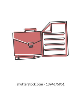 Icono de atributos de negocio de vectores. Estilo de la caricatura diplomática, del lápiz y de la hoja sobre el estilo de las caricaturas en fondo blanco aislado.