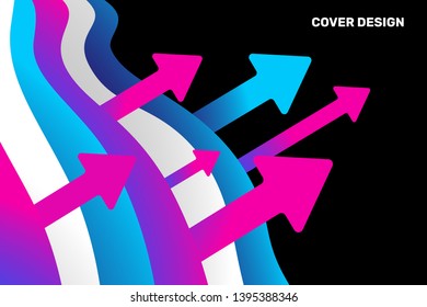 Vector business background with arrow point up. Creative color concept with gradient wavy shapes. Template composition layout design for web, site, vertical banner, poster, presentation