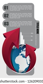 Vector business background for brochure or web with globe and red arrows