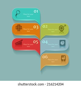 Vector business background with infographic elements and text slogans on blue background, bright illustration