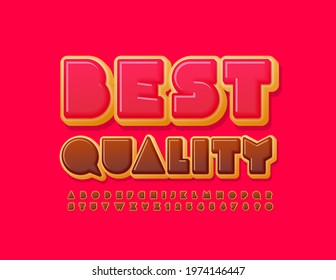 Vector business badge Best Quality. Choco glazed Font. Abstract sweet Alphabet Letters and Numbers set