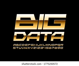 Vector business banner Big Data with Gold techno Font. Premium elite Alphabet Letters and Numbers