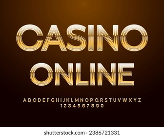 Banner de negocios de vectores Casino Online. Elite brillante Font. Juego de oro de letras y números de alfabeto