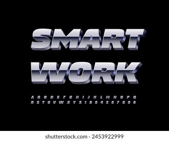 Anuncio de negocios de Vector Smart Work con 3D sliver Font. Conjunto de letras y números cromados modernos.