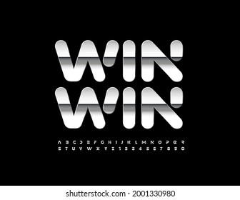 Vector Business-Banner Win. Der glänzende Silver Font. Alphabet-Buchstaben und Zahlen aus reflektierendem Stahl